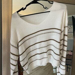 Striped White and Brown Women's Sweater